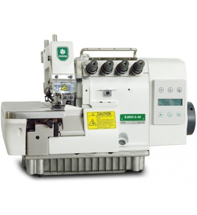 The sewing machine ZJ893-5 is a direct-drive, two-needle, five-thread overlock machine.